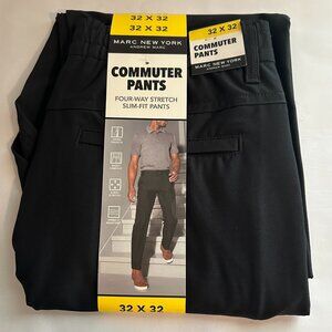 New Marc New York Commuter Pant Men's 32X32 Black Wrinkle Free Stretch Slim Fit